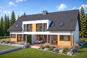 Projekt domu Wiktor G2 (bliźniak) energo - parterowy z poddaszem dom o powierzchni 156,73 m², dach dwuspadowy - ujęcie 3