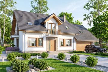 Projekt domu Tamarillo 6 s2 - parterowy z poddaszem dom o powierzchni 125 m², dach dwuspadowy, koszt budowy 353 000 zł - ujęcie frontu