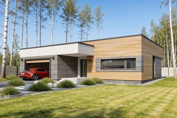 Projekt domu Nila 2 - parterowy dom o powierzchni 116,51 m², dach płaski, koszt budowy 326 000 zł - ujęcie frontu