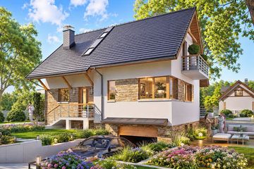 Projekt domu BW-36 wariant 11 podpiwniczony - parterowy z poddaszem dom o powierzchni 102,30 m², dach dwuspadowy - ujęcie 2