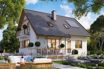 Projekt domu BW-36 wariant 11 podpiwniczony - parterowy z poddaszem dom o powierzchni 102,30 m², dach dwuspadowy - ujęcie 3