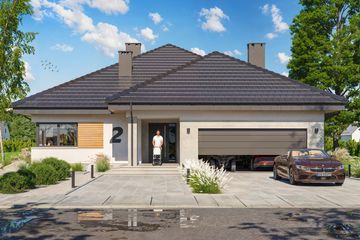 Projekt domu Fabian 3 - parterowy dom o powierzchni 148,80 m², dach namiotowy, koszt budowy 511 000 zł - ujęcie frontu