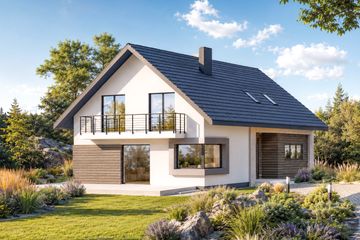 Projekt domu Sej-pro 018 energo - parterowy z poddaszem dom o powierzchni 193,65 m², dach dwuspadowy, koszt budowy 507 000 zł - ujęcie frontu