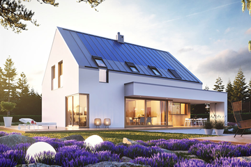 Projekt domu Malkolm II G2 energo plus - parterowy z poddaszem dom o powierzchni 156,83 m², dach dwuspadowy, koszt budowy 449 000 zł - ujęcie frontu