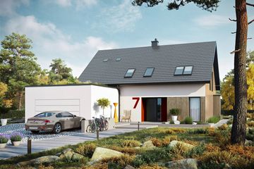 Projekt domu Malkolm G2 energo plus - parterowy z poddaszem dom o powierzchni 156,60 m², dach dwuspadowy, koszt budowy 449 000 zł - ujęcie frontu