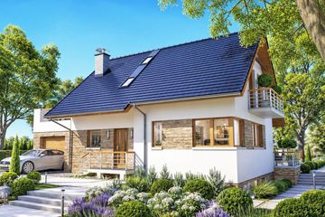 Projekt domu BW-36 wariant 12 podpiwniczony - parterowy z poddaszem dom o powierzchni 100,70 m², dach dwuspadowy - ujęcie 2