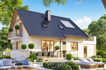 Projekt domu BW-36 wariant 12 podpiwniczony - parterowy z poddaszem dom o powierzchni 100,70 m², dach dwuspadowy - ujęcie 3
