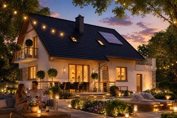 Projekt domu BW-36 wariant 12 podpiwniczony - parterowy z poddaszem dom o powierzchni 100,70 m², dach dwuspadowy - ujęcie 4