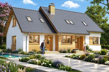 Projekt domu BS-07 wariant 3 dwulokalowy - parterowy z poddaszem dom o powierzchni 154,20 m², dach dwuspadowy - ujęcie 3