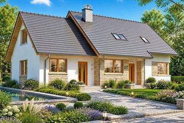 Projekt domu BS-07 wariant 2 dwulokalowy - parterowy z poddaszem dom o powierzchni 156,90 m², dach dwuspadowy - ujęcie 2