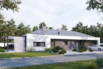 Projekt domu Promptus II G2 - parterowy dom o powierzchni 113,32 m², dach kopertowy, koszt budowy 361 000 zł - ujęcie frontu