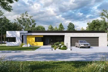 Projekt domu Illecebrosus VI G3 - parterowy dom o powierzchni 162,82 m², dach płaski, koszt budowy 511 000 zł - ujęcie frontu
