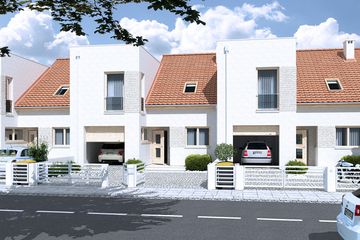 Projekt domu Adam szeregówka - parterowy z poddaszem dom o powierzchni 124,10 m², dach dwuspadowy, koszt budowy 225 000 zł - ujęcie frontu