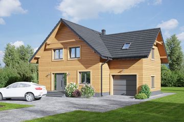 Projekt domu Grochowice 1g dws - parterowy z poddaszem dom o powierzchni 156,44 m², dach dwuspadowy - ujęcie frontu