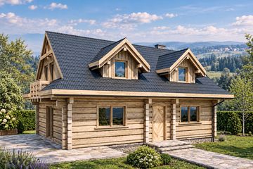 Projekt domu L-226 z bali - parterowy z poddaszem dom o powierzchni 122,91 m², dach dwuspadowy - ujęcie 2