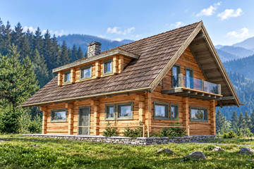 Projekt domu L-236 z bali - parterowy z poddaszem dom o powierzchni 127,86 m², dach dwuspadowy - ujęcie frontu