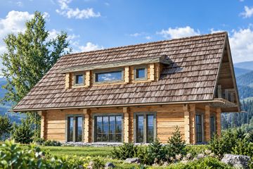 Projekt domu L-236 z bali - parterowy z poddaszem dom o powierzchni 127,86 m², dach dwuspadowy - ujęcie 3