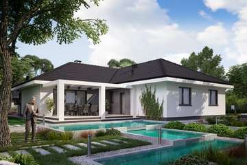 Projekt domu KA133 - parterowy dom o powierzchni 139,85 m², dach wielospadowy - ujęcie 2