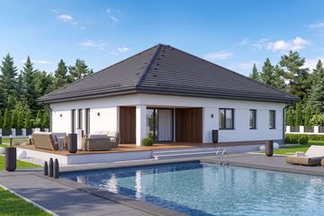 Projekt domu Sej-pro 071 energo - parterowy dom o powierzchni 136,55 m², dach kopertowy - ujęcie 3