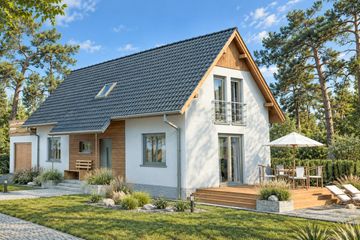 Projekt domu Domek na Łagodnej (064 ET+Gt) - parterowy z poddaszem dom o powierzchni 100,08 m², dach dwuspadowy - ujęcie 2