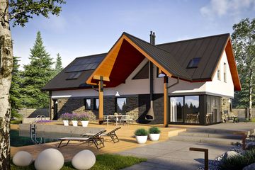 Projekt domu Nikolas II G2 reco energo plus - parterowy z poddaszem dom o powierzchni 160,33 m², dach dwuspadowy, koszt budowy 480 000 zł - ujęcie frontu