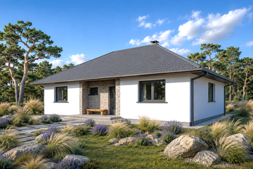 Projekt domu Domek Mokka 053 PRE (053 ES 20-10) - parterowy dom o powierzchni 113,52 m², dach kopertowy - ujęcie frontu