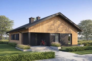 Projekt domu TK102 - parterowy dom o powierzchni 94,36 m², dach dwuspadowy - ujęcie frontu