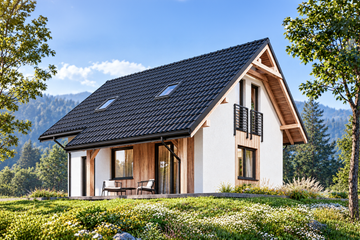 Projekt domu L-304 murowany - parterowy z poddaszem dom o powierzchni 73,82 m², dach dwuspadowy - ujęcie 2