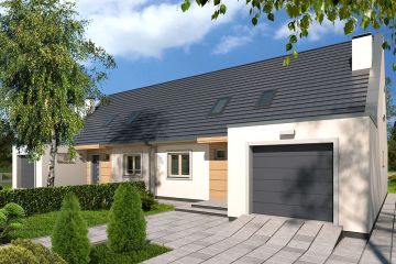 Projekt domu Vivien A - bliźniak LLL - parterowy z poddaszem dom o powierzchni 125,30 m², dach dwuspadowy - ujęcie frontu