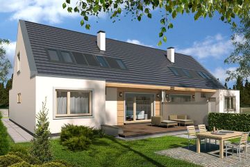Projekt domu Vivien A - bliźniak LLL - parterowy z poddaszem dom o powierzchni 125,30 m², dach dwuspadowy - ujęcie 2