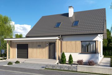  Projekt domu Sevilla 3A szkielet drewniany z pojedynczym garażem (SLN2743) - projekt domu parterowego z poddaszem - Zdjęcie 1