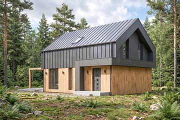 Projekt domu Sej-pro 040 energo - parterowy z poddaszem dom o powierzchni 81,57 m², dach dwuspadowy, koszt budowy 237 000 zł - ujęcie frontu