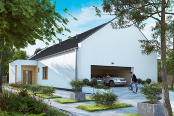 Projekt domu KA212 - parterowy dom o powierzchni 154,90 m², dach dwuspadowy, koszt budowy 506 000 zł - ujęcie frontu