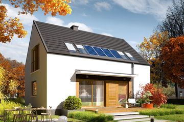 Projekt domu E12 reco energo plus - parterowy z poddaszem dom o powierzchni 102,12 m², dach dwuspadowy - ujęcie 2