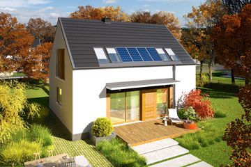 Projekt domu E12 reco energo plus - parterowy z poddaszem dom o powierzchni 102,12 m², dach dwuspadowy - ujęcie 3