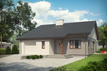 Projekt domu Armando II G1 reco (wiązary) energo plus - parterowy dom o powierzchni 84,56 m², dach dwuspadowy, koszt budowy 268 000 zł - ujęcie frontu