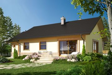 Projekt domu Erin II G1 energo plus - parterowy dom o powierzchni 86,46 m², dach dwuspadowy, koszt budowy 188 960 zł - ujęcie frontu