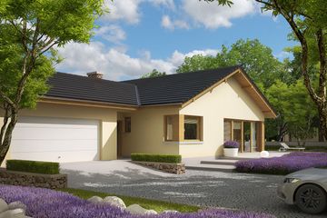 Projekt domu India G2 reco (wersja B) energo plus - parterowy dom o powierzchni 120,92 m², dach dwuspadowy, koszt budowy 389 000 zł - ujęcie frontu