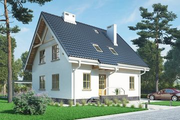 Projekt domu Dzwonek (176) - parterowy z poddaszem dom o powierzchni 116,70 m², dach dwuspadowy, koszt budowy 301 000 zł - ujęcie frontu