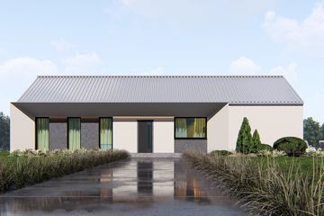 Projekt domu uA229 - parterowy dom o powierzchni 124,16 m², dach dwuspadowy, koszt budowy 383 000 zł - ujęcie frontu