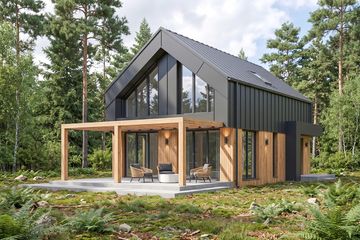 Projekt domu Sej-pro 040/1 energo - parterowy z poddaszem dom o powierzchni 84,24 m², dach dwuspadowy, koszt budowy 244 000 zł - ujęcie frontu