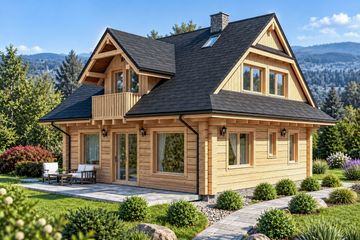 Projekt domu L-309 z bali - parterowy z poddaszem dom o powierzchni 112,17 m², dach dwuspadowy - ujęcie 2