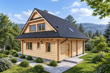 Projekt domu L-309 z bali - parterowy z poddaszem dom o powierzchni 112,17 m², dach dwuspadowy - ujęcie 3