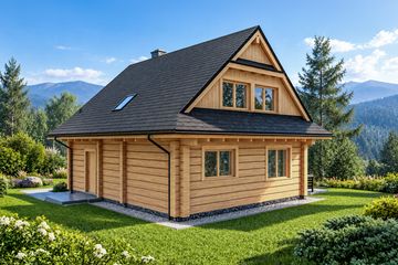 Projekt domu L-309 z bali - parterowy z poddaszem dom o powierzchni 112,17 m², dach dwuspadowy - ujęcie 4