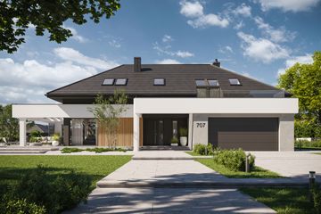  Projekt domu NewHouse 707 (KRZ1019) - projekt domu parterowego z poddaszem - Zdjęcie 2