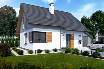  Projekt domu Santorini szkielet drewniany (SLN2802) - projekt domu parterowego z poddaszem - Zdjęcie 1