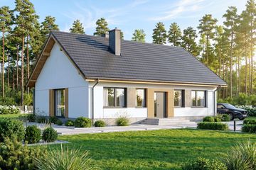 Projekt domu Mokka 17 - parterowy dom o powierzchni 100 m², dach dwuspadowy, koszt budowy 287 000 zł - ujęcie frontu