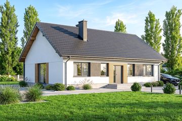 Projekt domu Mokka 17 plus - parterowy dom o powierzchni 110 m², dach dwuspadowy, koszt budowy 314 000 zł - ujęcie frontu