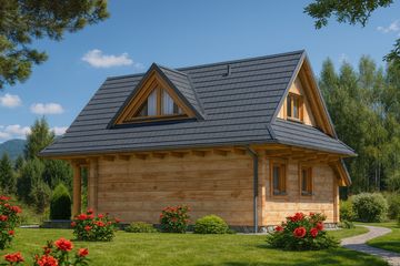  Projekt domu A-152 Dom agrestowa z bali (BBD1273) - projekt domu parterowego z poddaszem - Zdjęcie 4