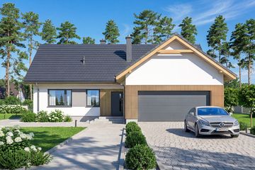 Projekt domu Mokka 18 - parterowy dom o powierzchni 110 m², dach dwuspadowy, koszt budowy 312 000 zł - ujęcie frontu